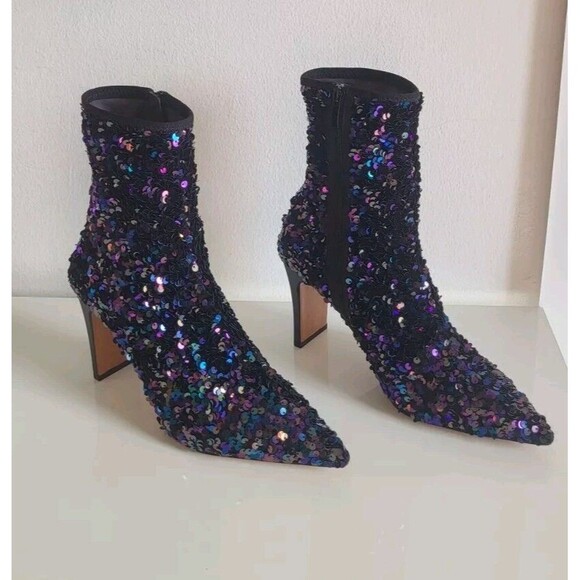 Franco Sarto Avana Women's Multicolor Sequins Pointed Toe Zipper Heel Boots Sz 8 - Picture 5 of 13